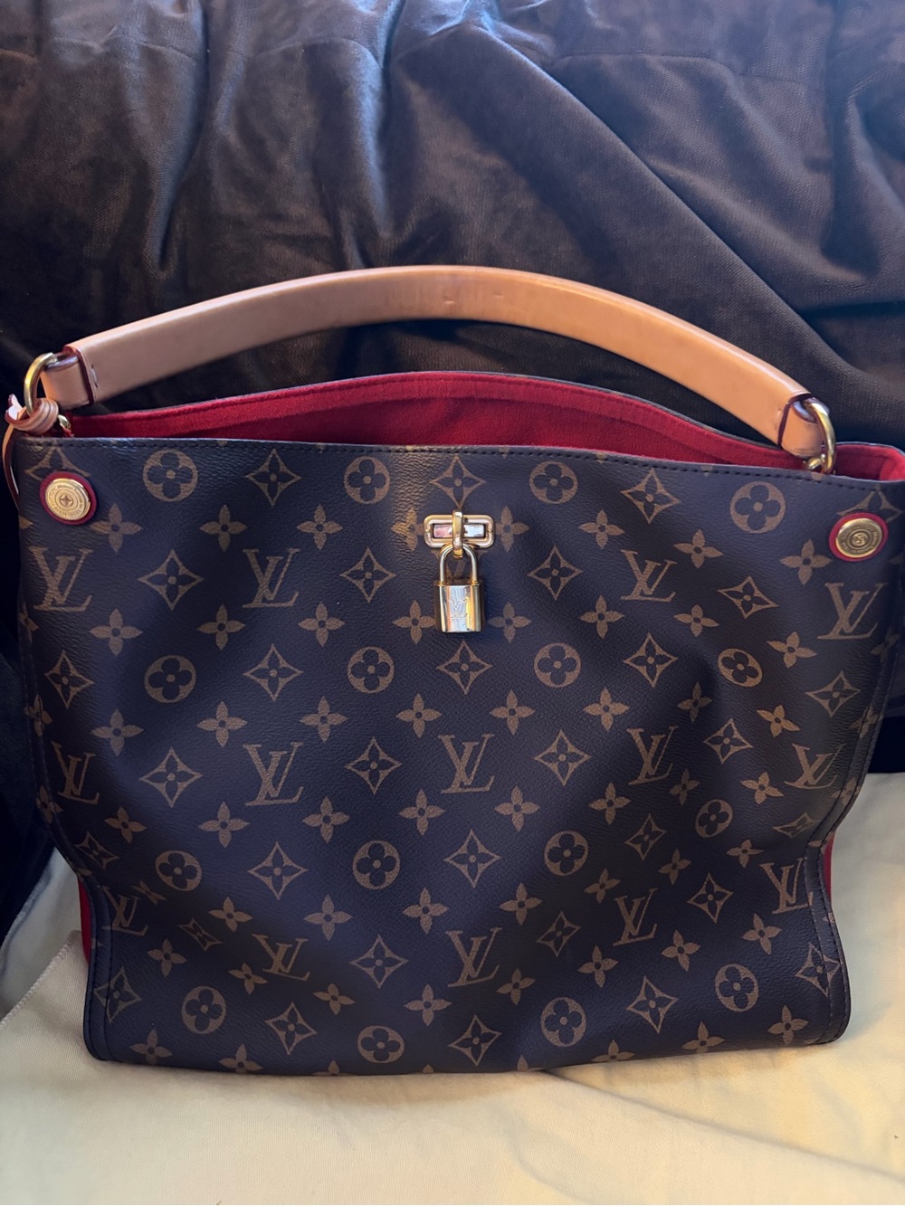 Louis Vuitton Brown Gaia Monogram Canvas Shoulder Bag with Red Interior